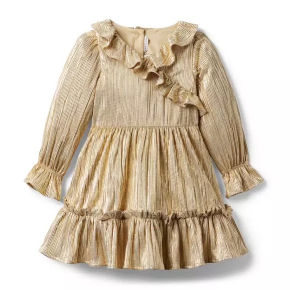 Janie & Jack Gold Ruffled Long Sleeve Dress